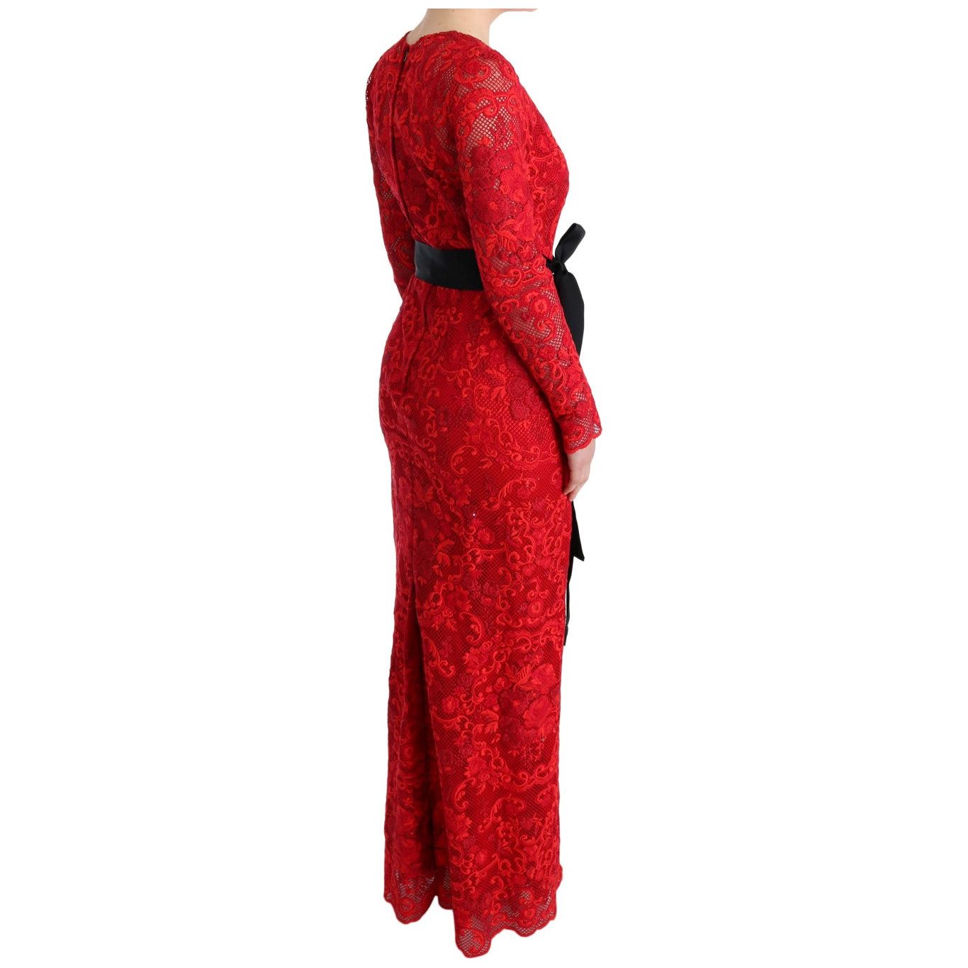 Dolce & Gabbana Elegant Red Sheath Dress with Silk Bow Belt WOMAN DRESSES Dolce & Gabbana