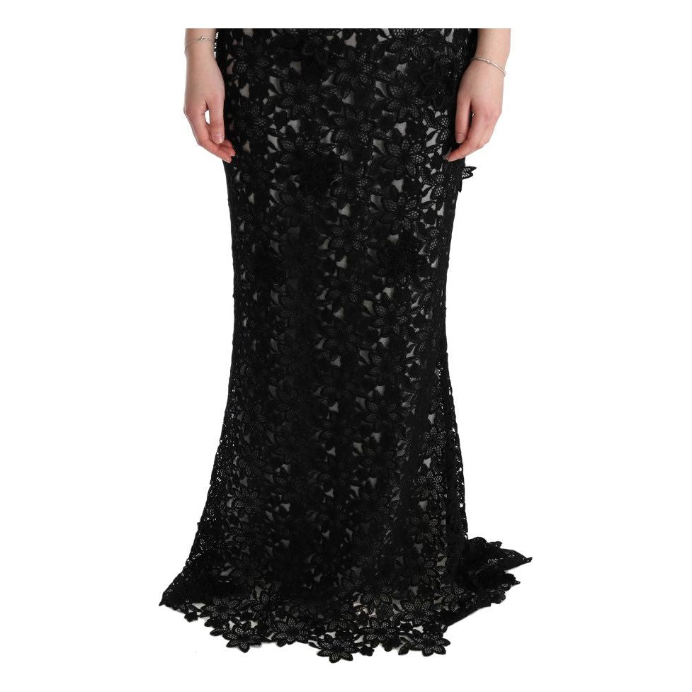 Dolce & Gabbana Black Cotton Silk Floral Long Dress