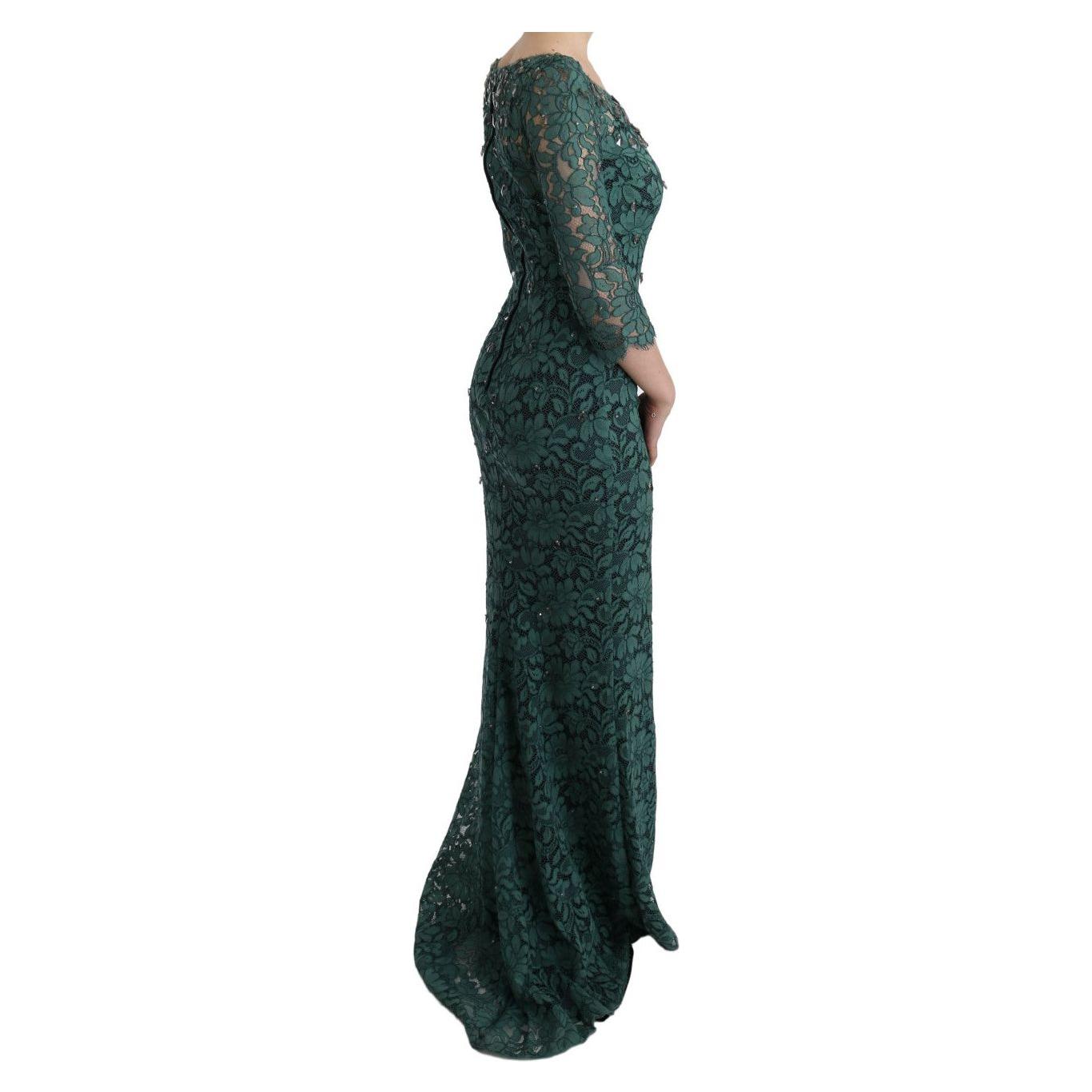 Dolce & Gabbana Green Floral Crystal Ricamo Sheath Dress