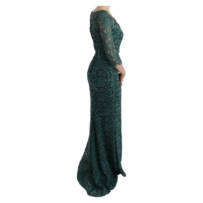 Dolce & Gabbana Green Floral Crystal Ricamo Sheath Dress