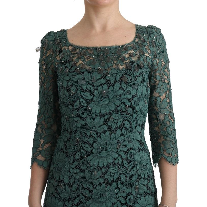 Dolce & Gabbana Elegant Green Crystal Embellished Sheath Dress Dolce & Gabbana