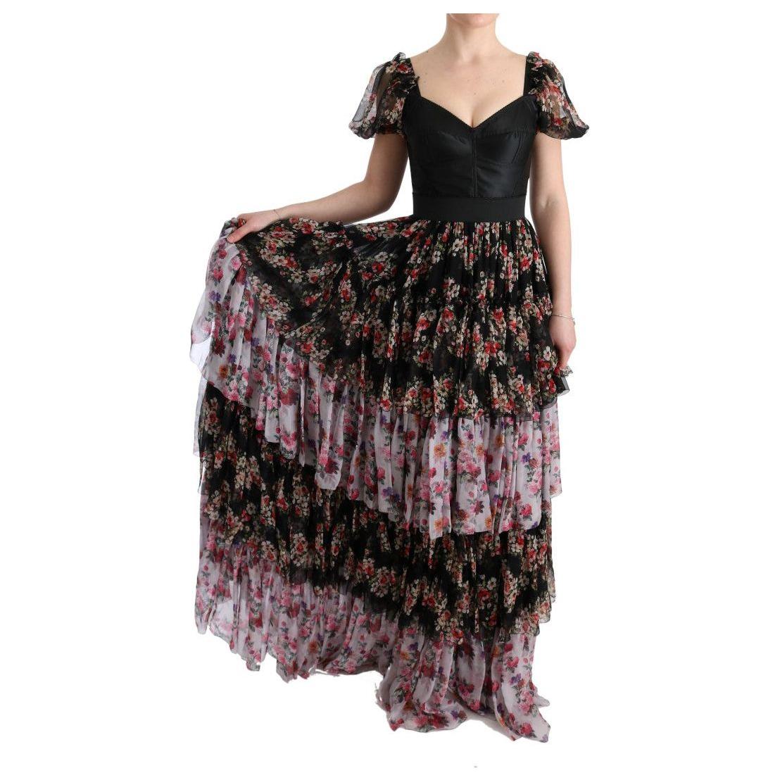 Dolce & Gabbana Multicolor Silk Stretch Floral Shift Long Dress