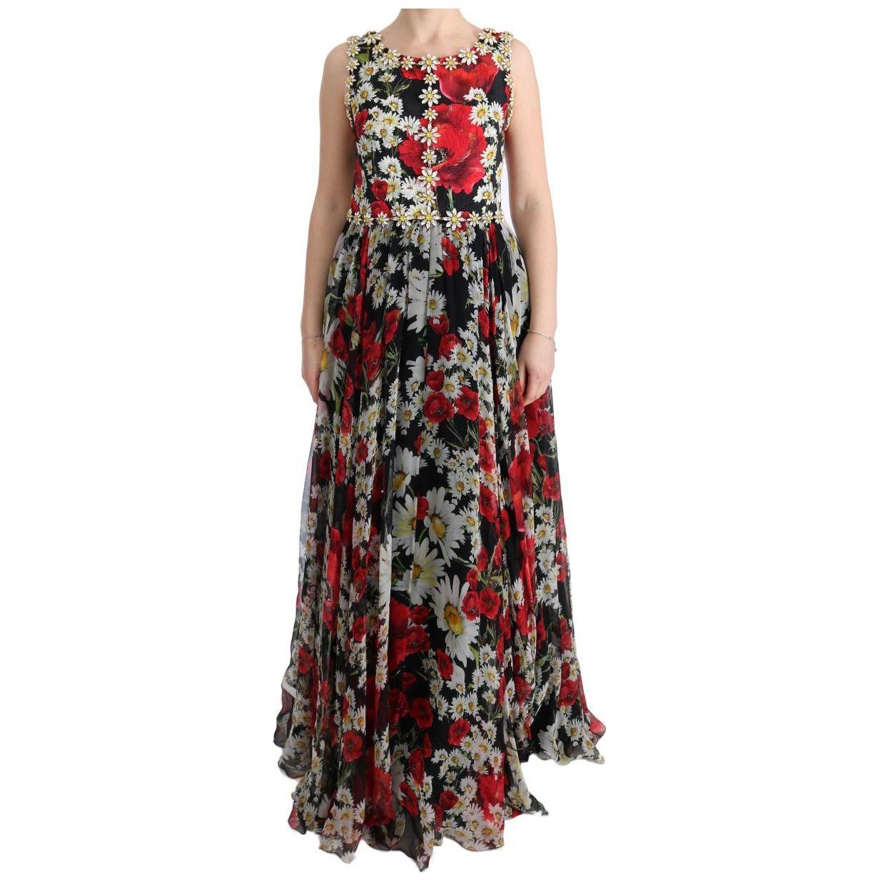 Dolce & Gabbana Floral Maxi Gown with Sunflower Print and Crystals Dolce & Gabbana