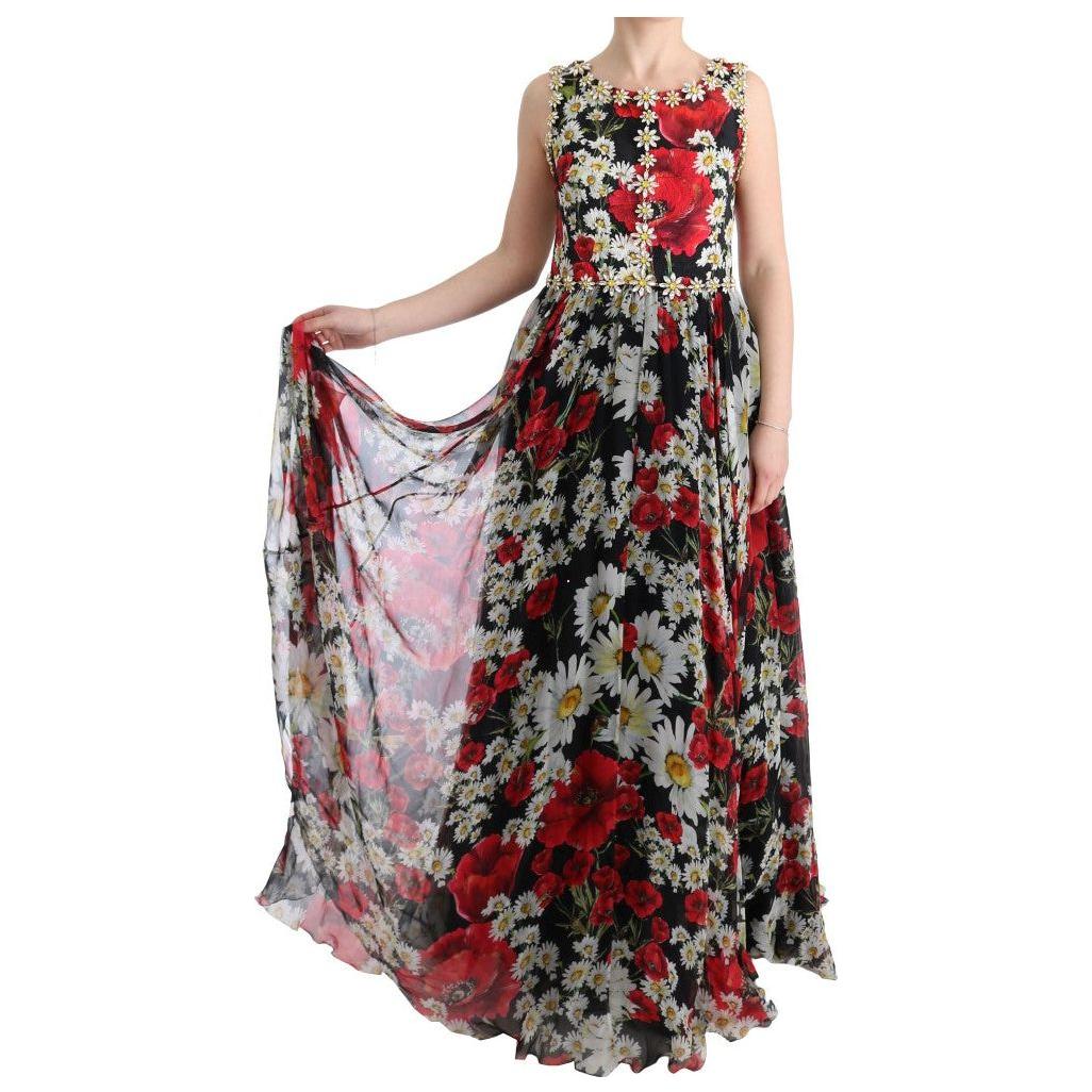 Dolce & Gabbana Floral Maxi Gown with Sunflower Print and Crystals Dolce & Gabbana