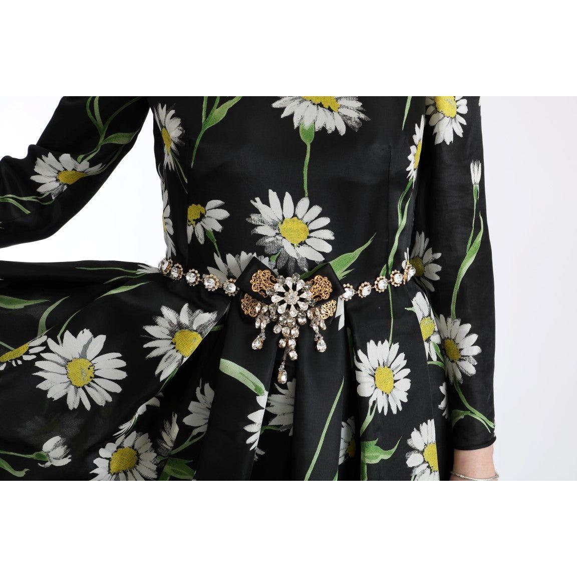 Dolce & Gabbana Multicolor Silk Sunflower Print Long Maxi Dress