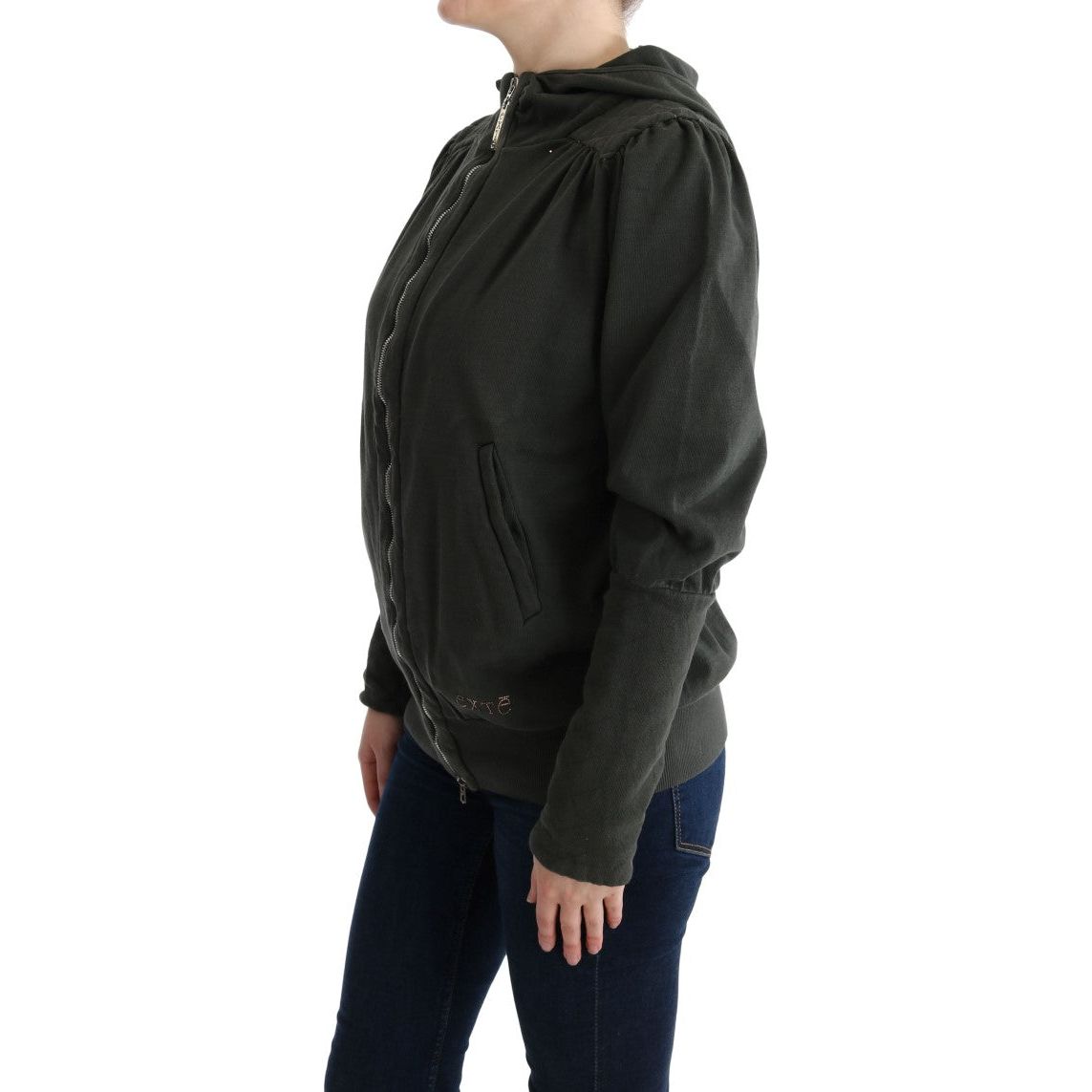 Exte Chic Gray Full-Zip Cotton Sweater Exte