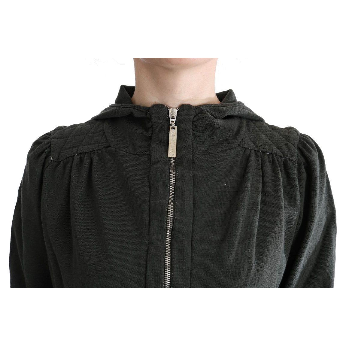 Exte Gray Top Hooded Cotton Zipper Sweater