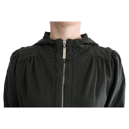 Exte Gray Top Hooded Cotton Zipper Sweater