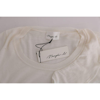 MARGHI LO' White 100% Lana Wool Top Blouse T-shirt