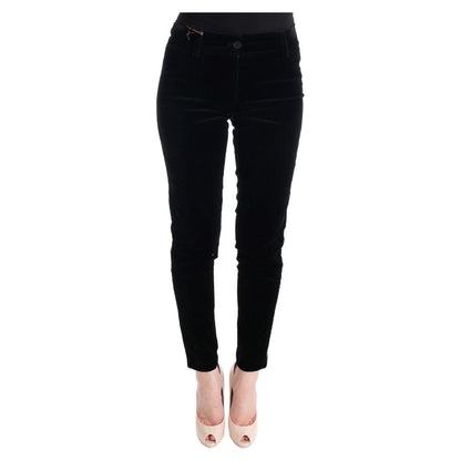 Ermanno Scervino Black Viscose Blend Velvet Cropped Pants Jeans & Pants