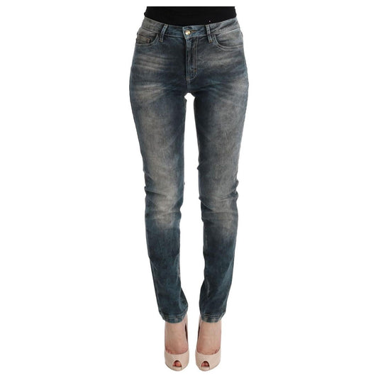 Cavalli Blue Wash Cotton Blend Slim Fit Jeans