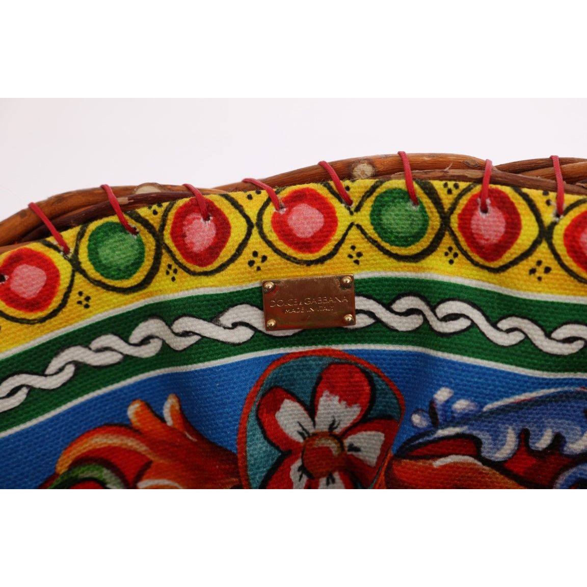 Dolce & Gabbana Multicolor AGNESE Straw Crystal  Pom Pom Bag