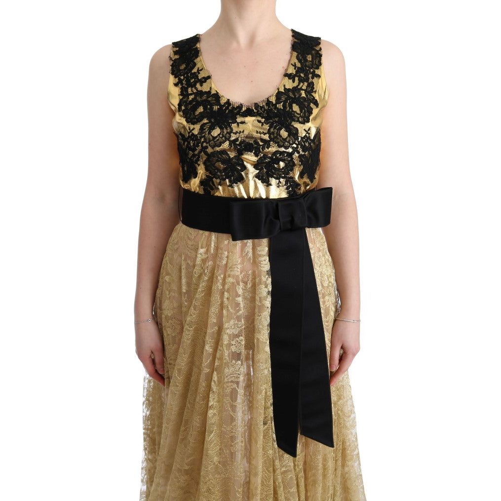 Dolce & Gabbana Elegant Gold Floral Lace Gown Dress Dolce & Gabbana