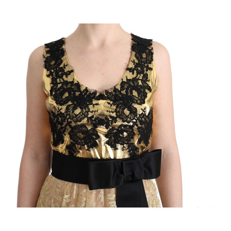 Dolce & Gabbana Elegant Gold Floral Lace Gown Dress Dolce & Gabbana