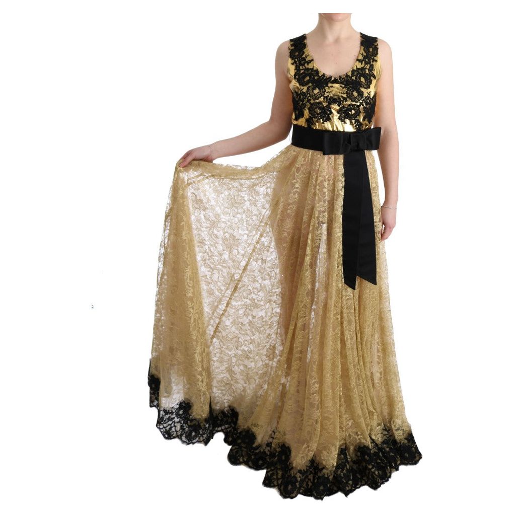 Dolce & Gabbana Elegant Gold Floral Lace Gown Dress Dolce & Gabbana