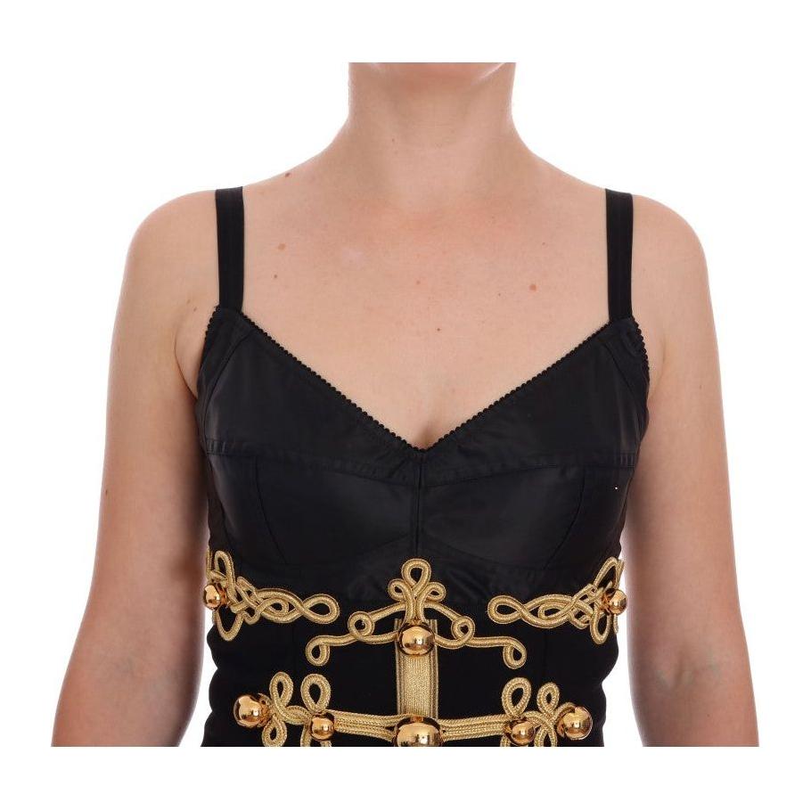 Dolce & Gabbana Elegant Black A-Line Sleeveless Dress with Gold Details Dolce & Gabbana