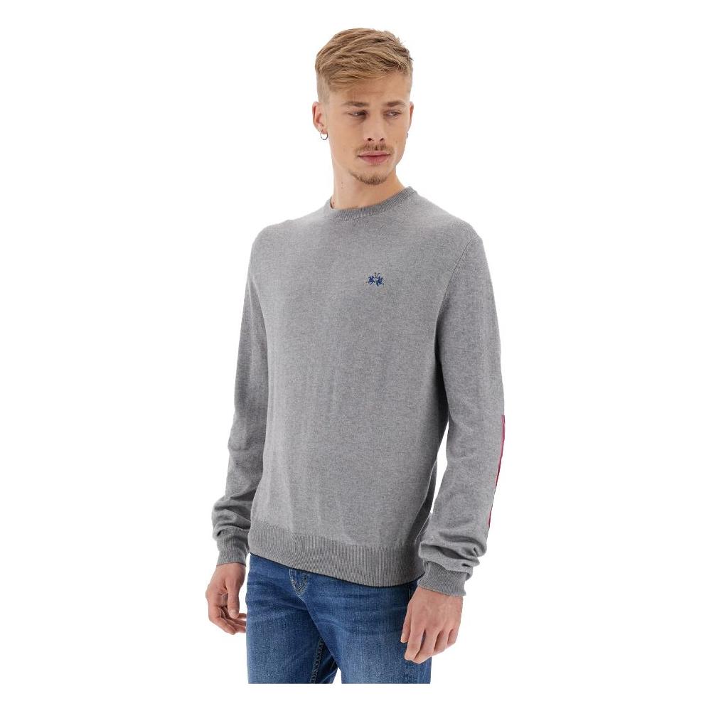 La Martina Gray Cotton Men Sweater La Martina