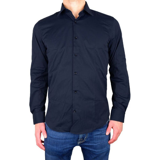 Made in Italy Elegant Milano Blue Gabardine Shirt Made in Italy