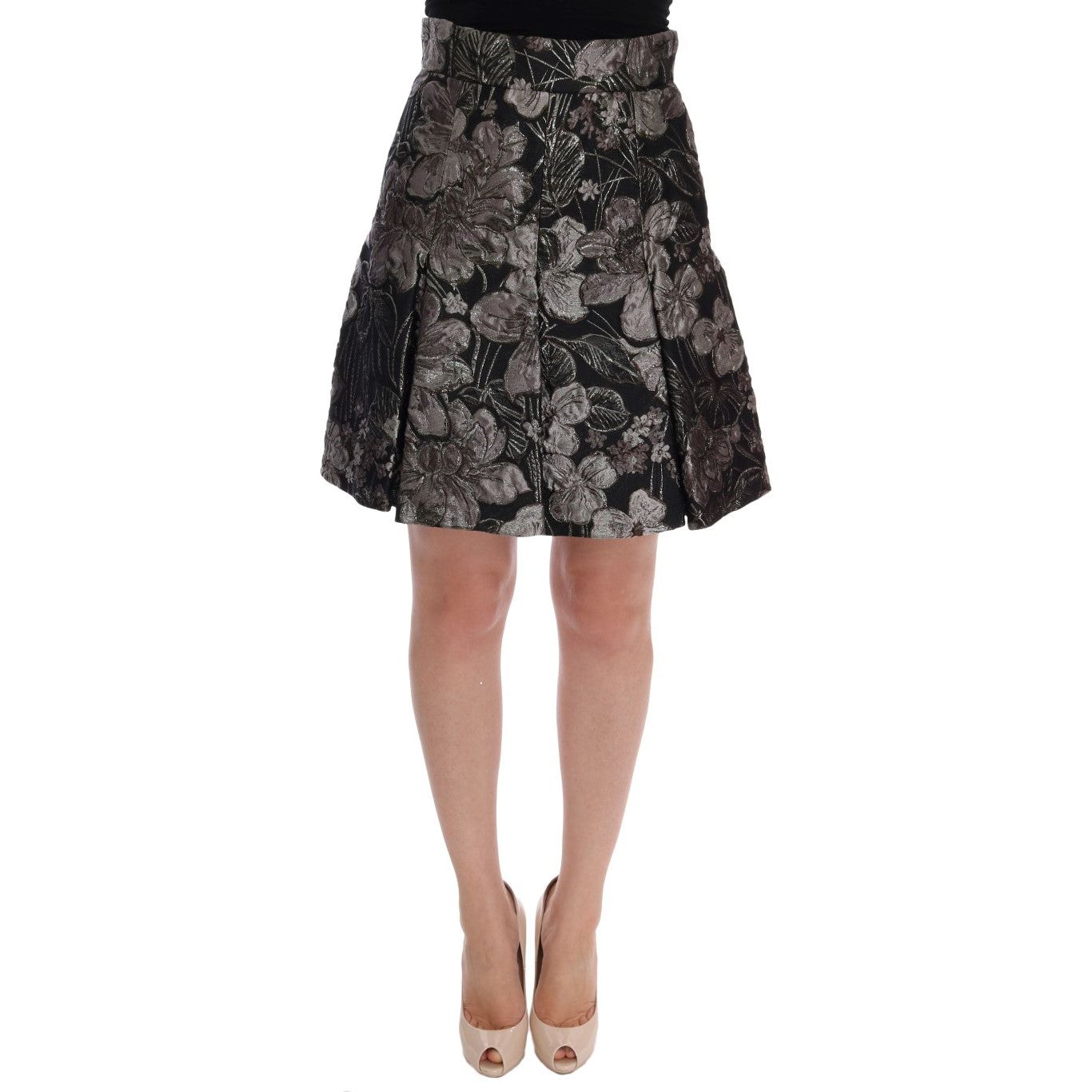 Dolce & Gabbana Elegant Black Silver-Floral Straight Skirt Dolce & Gabbana