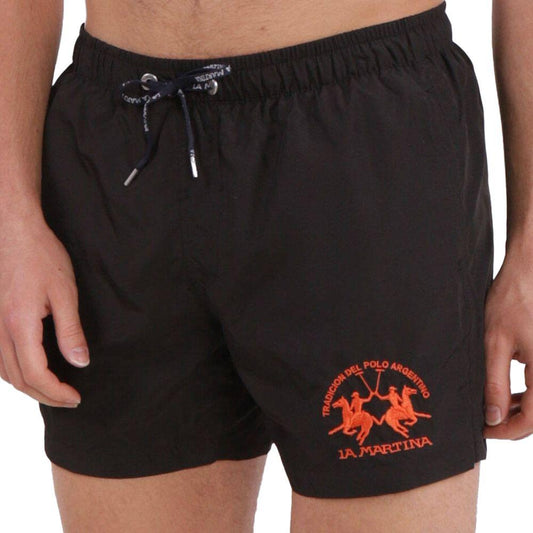 La Martina Sleek Black Drawstring Swim Boxers La Martina