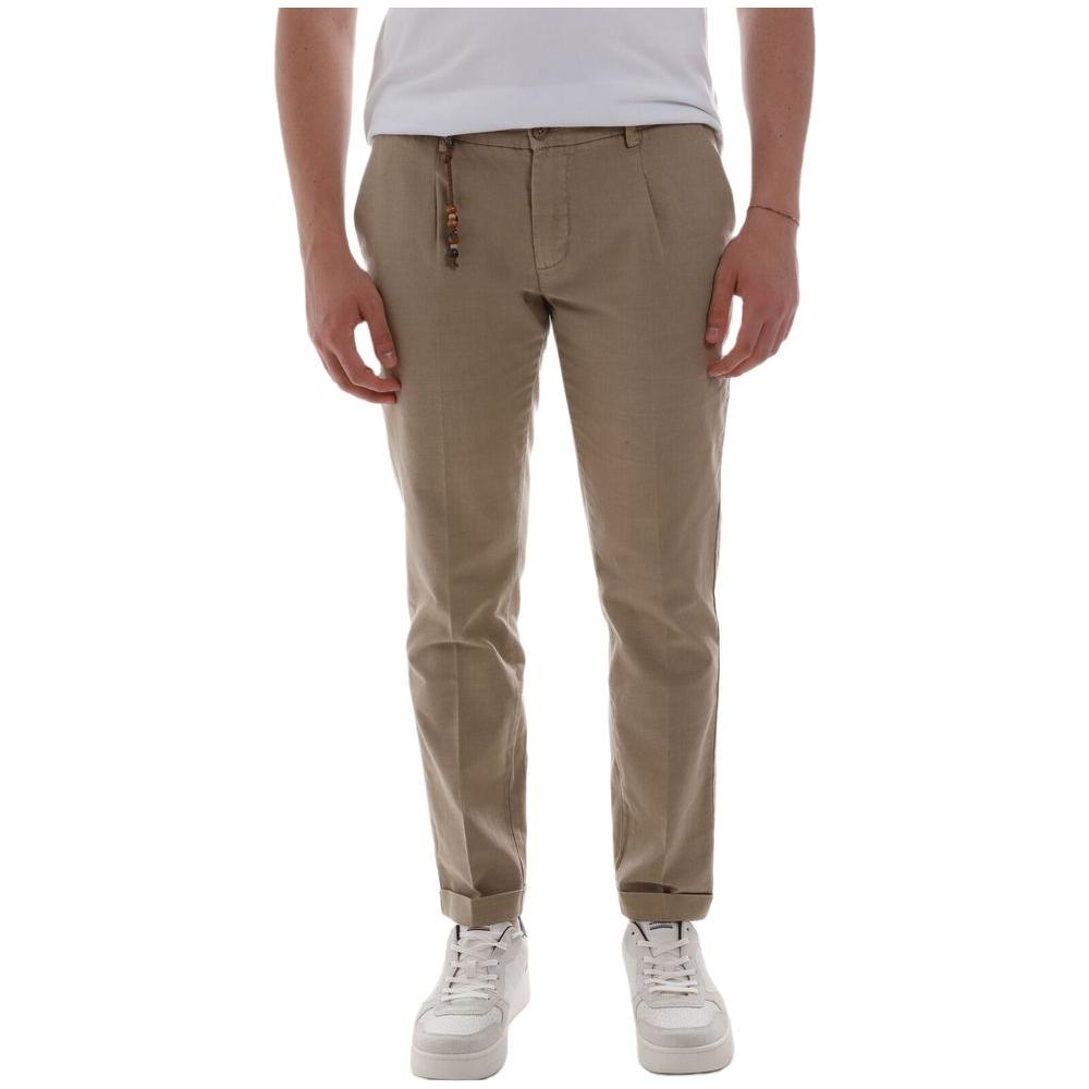 Yes Zee Chic Cotton Chino Trousers in Earthy Brown Yes Zee