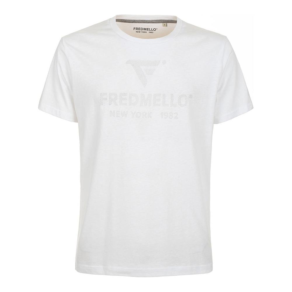 Fred Mello Crisp White Cotton Crewneck Tee with Front Design Fred Mello