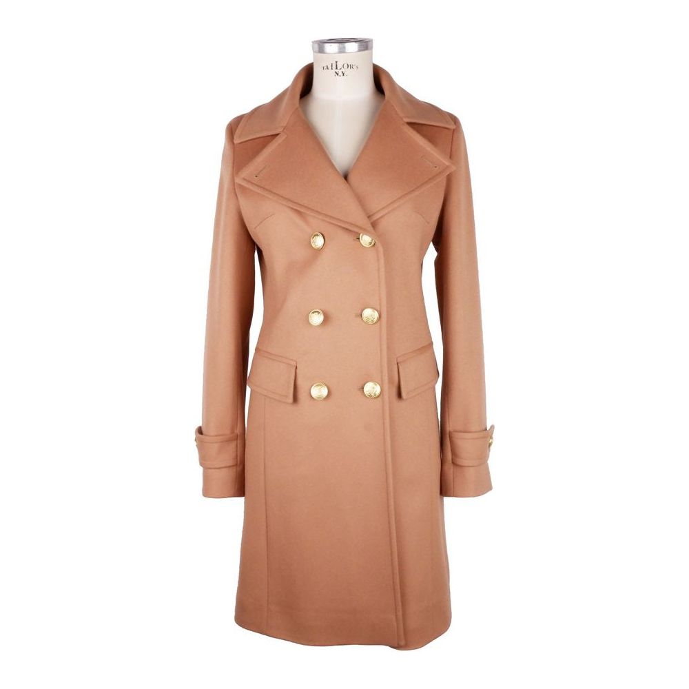 Made in Italy Elegant Beige Wool Coat with Golden Buttons WOMAN COATS & JACKETS Made in Italy