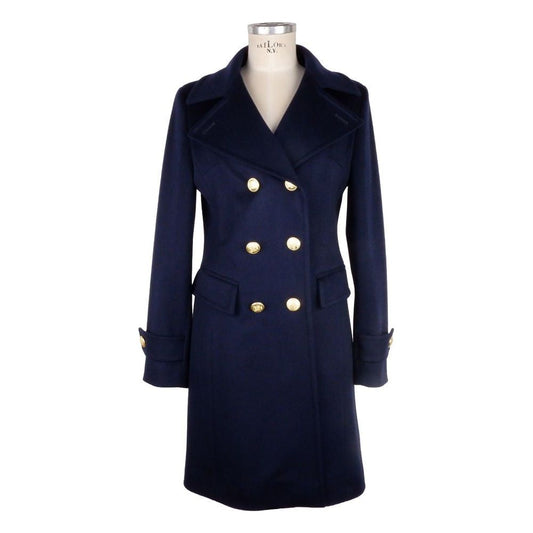 Made in Italy Elegant Blue Virgin Wool Ladies Coat WOMAN COATS & JACKETS Made in Italy