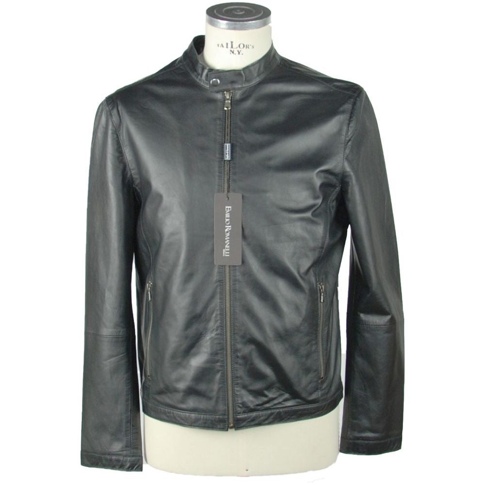 Emilio Romanelli Sleek Leather Black Jacket Emilio Romanelli