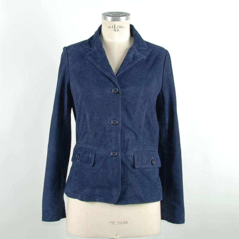 Emilio Romanelli Chic Blue Leather Elegance Jacket Emilio Romanelli