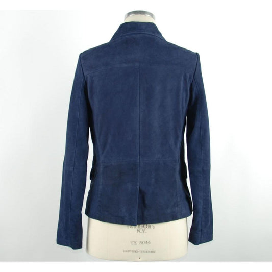 Emilio Romanelli Chic Blue Leather Elegance Jacket Emilio Romanelli