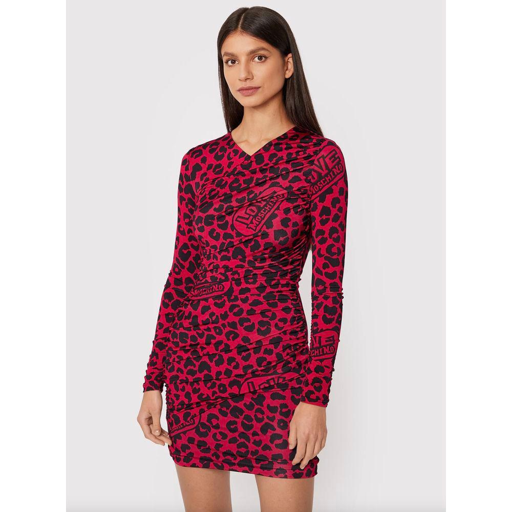 Love Moschino Chic Leopard Texture Dress in Pink and Black Love Moschino