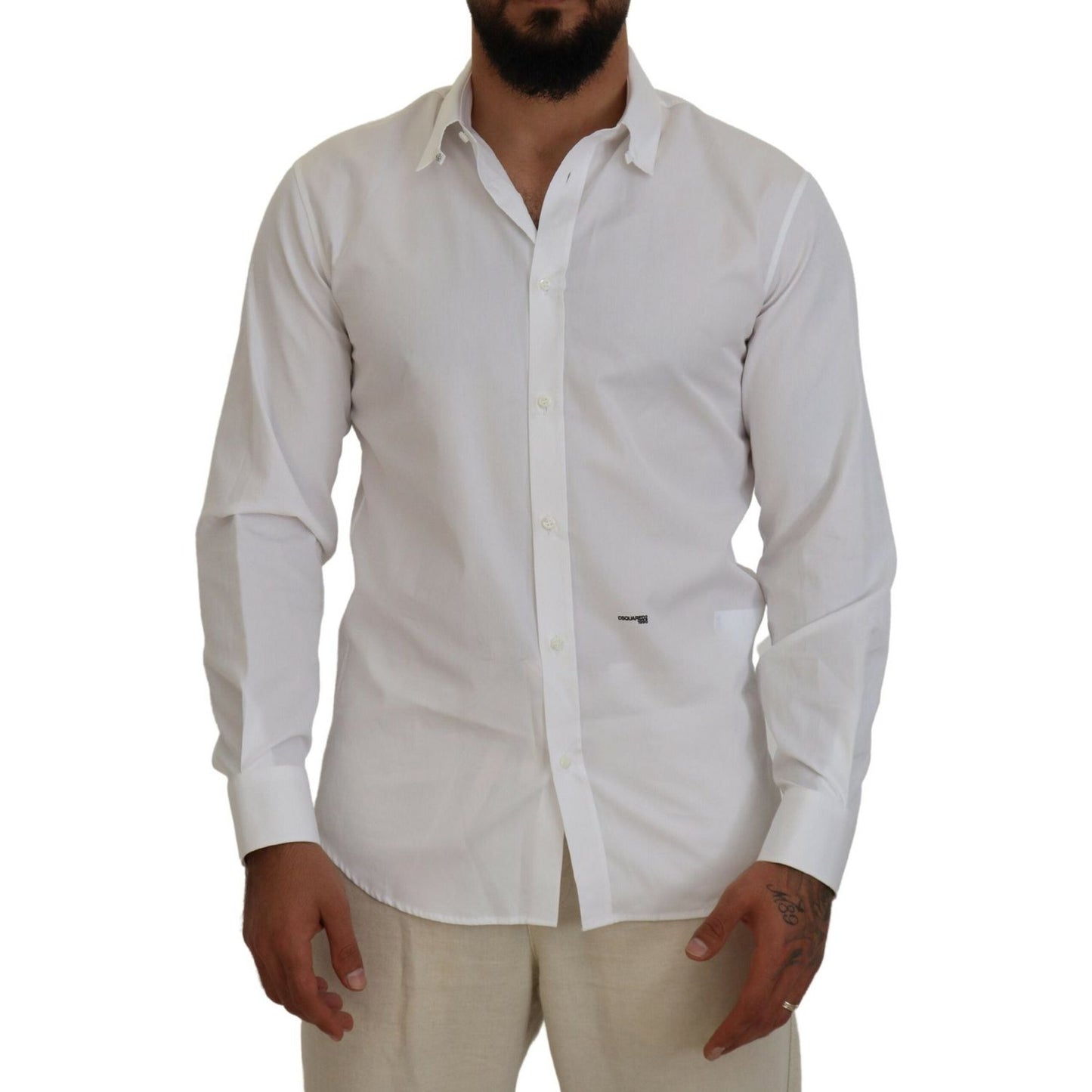 Dsquared² White Cotton Collared Long Sleeves Formal Shirt Dsquared²