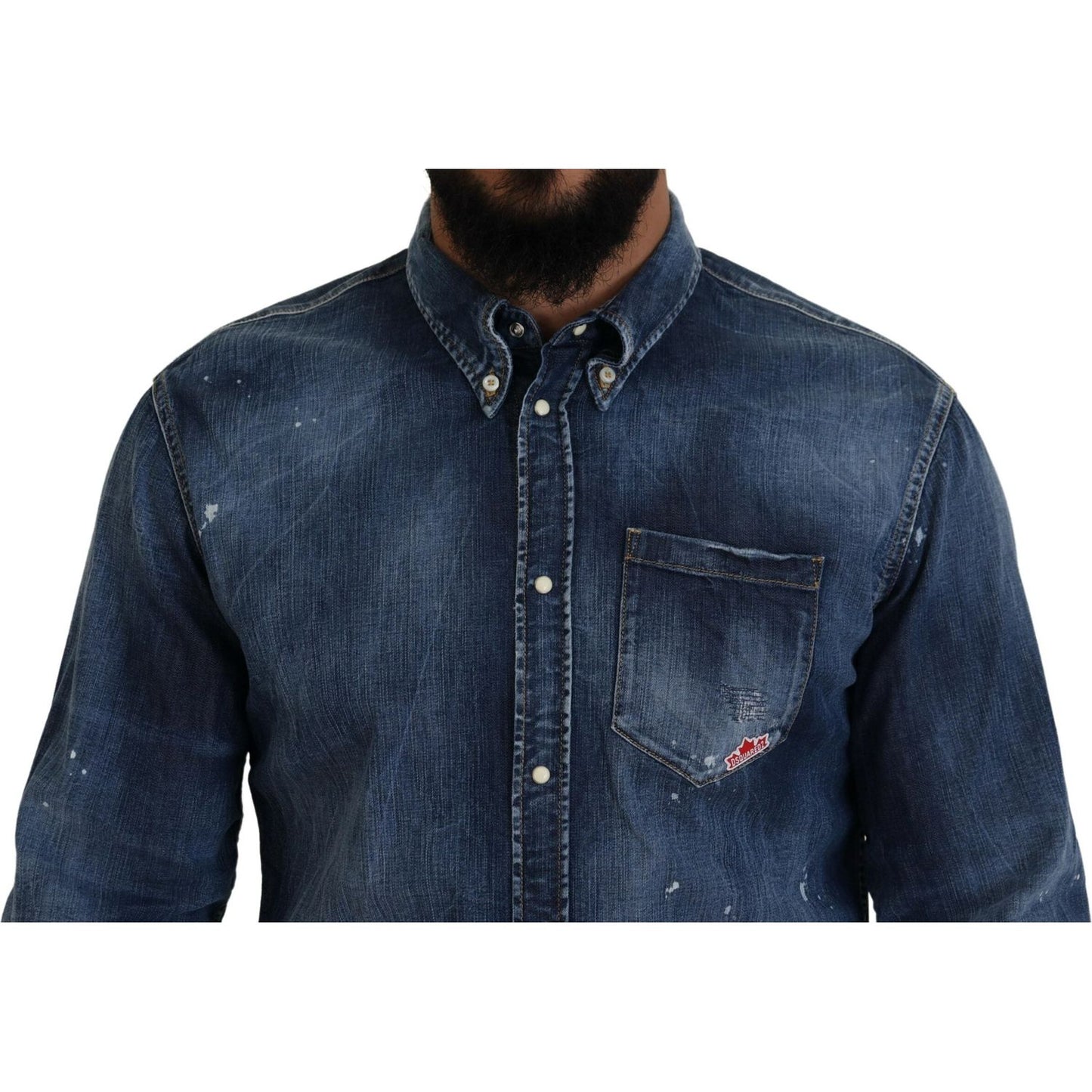 Dsquared² Blue Washed Collared Men Casual Long Sleeves Shirt Dsquared²