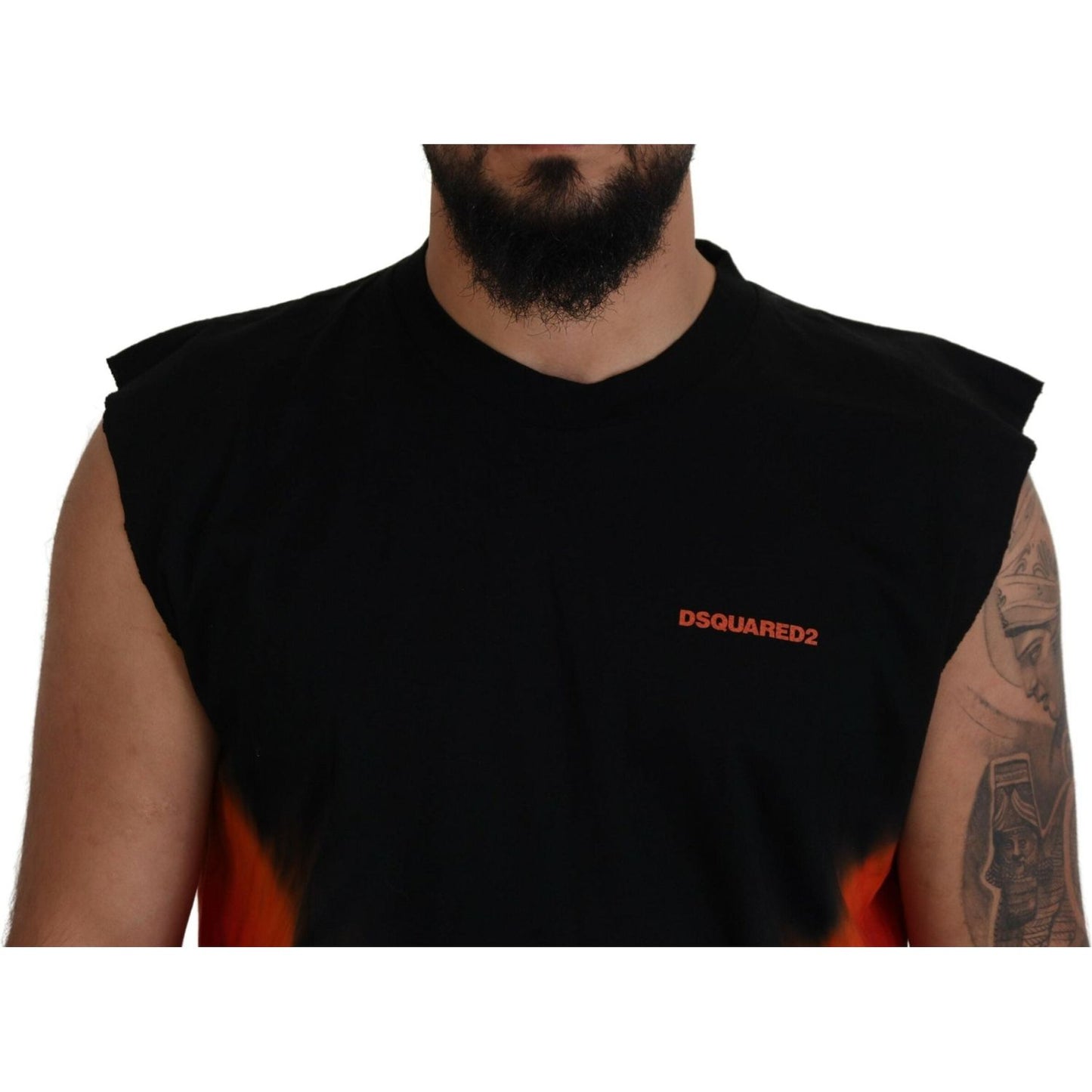 Dsquared² Black Orange Cotton Sleeveless Tank T-shirt Dsquared²