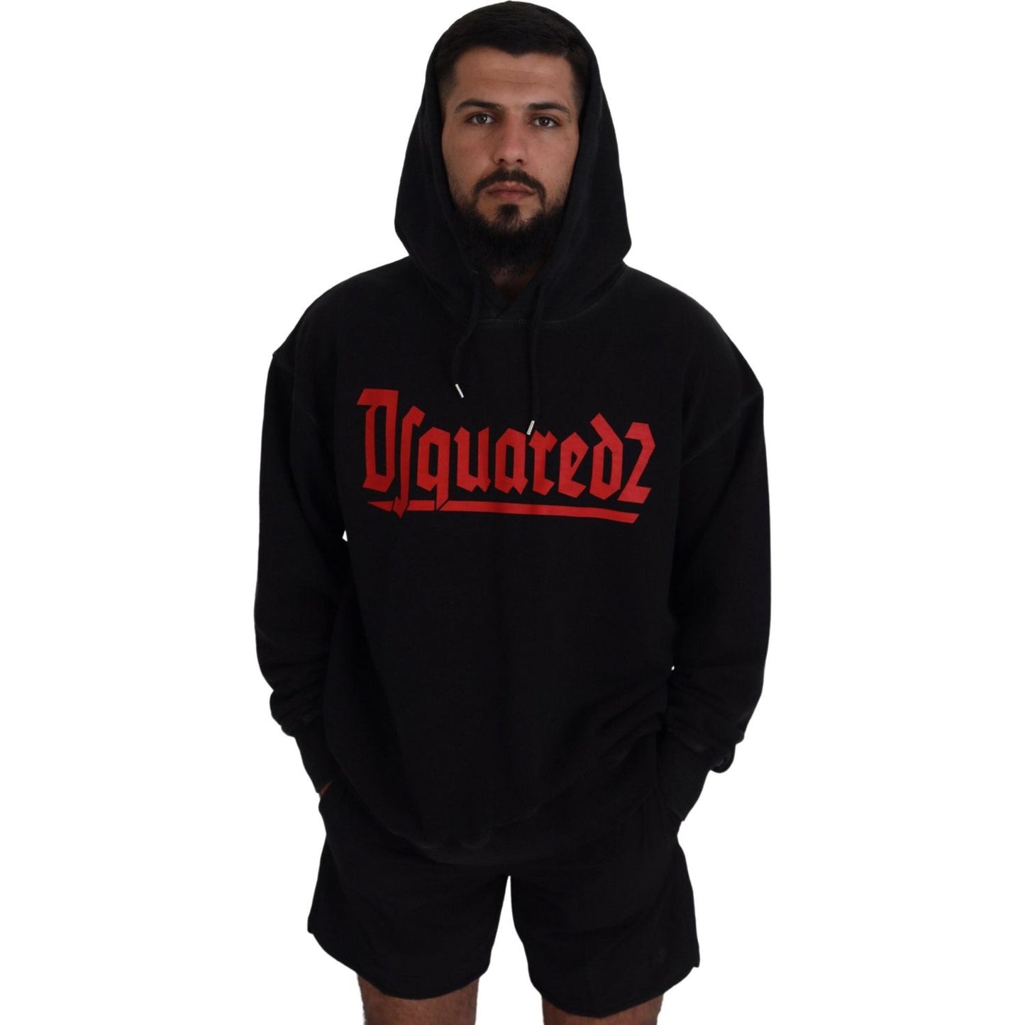 Dsquared² Black Cotton Hooded Printed Men Pullover Sweater Dsquared²