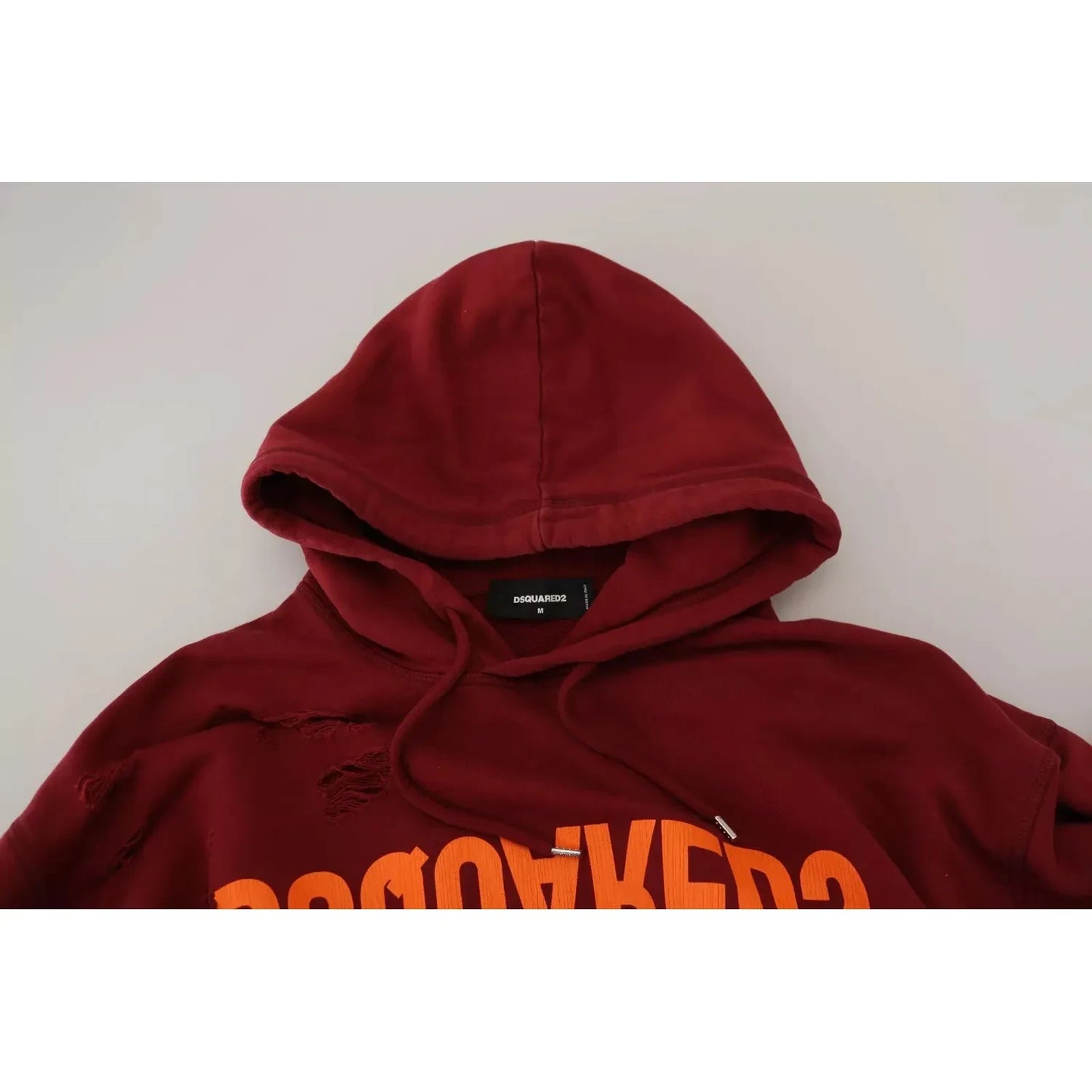 Dsquared² Maroon Cotton Tattered Hooded Printed Pullover Sweater Dsquared²