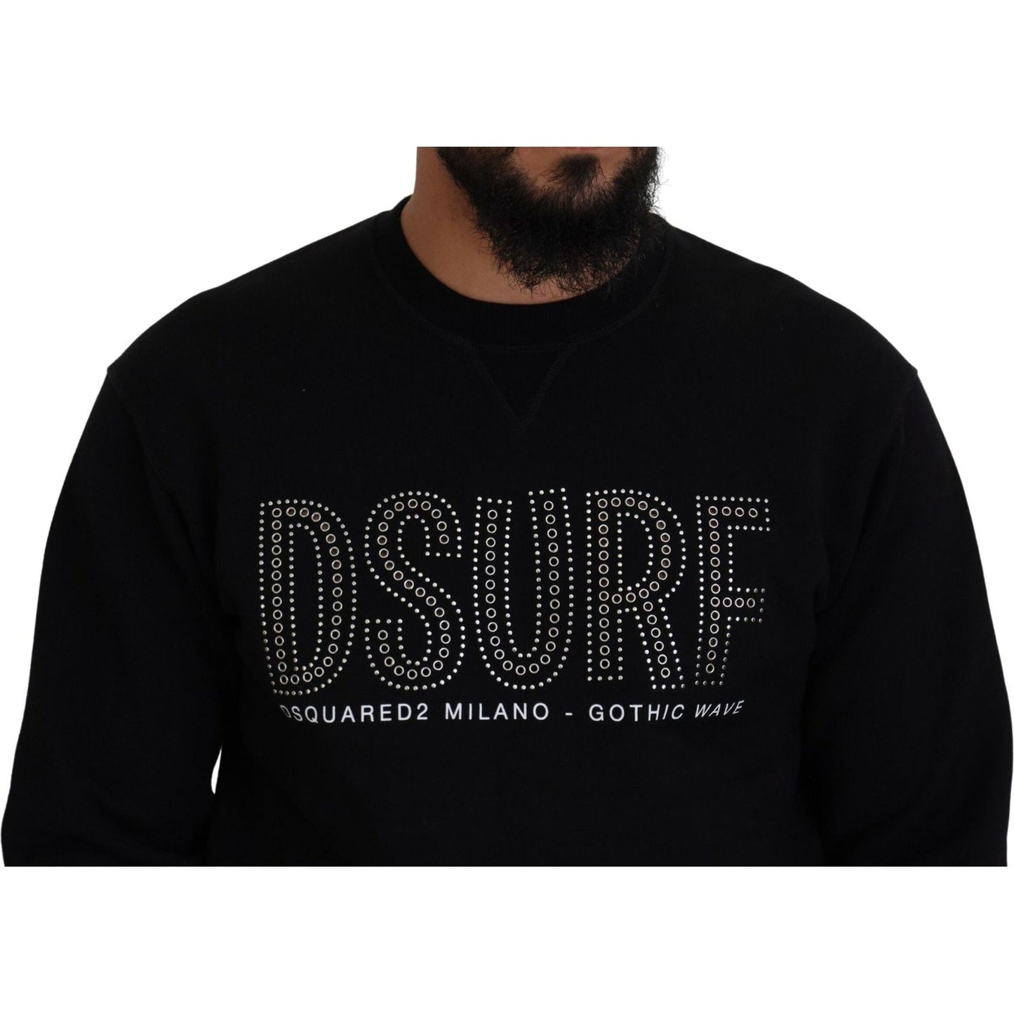 Dsquared² Black Cotton Printed Long Sleeves Pullover Sweater Dsquared²