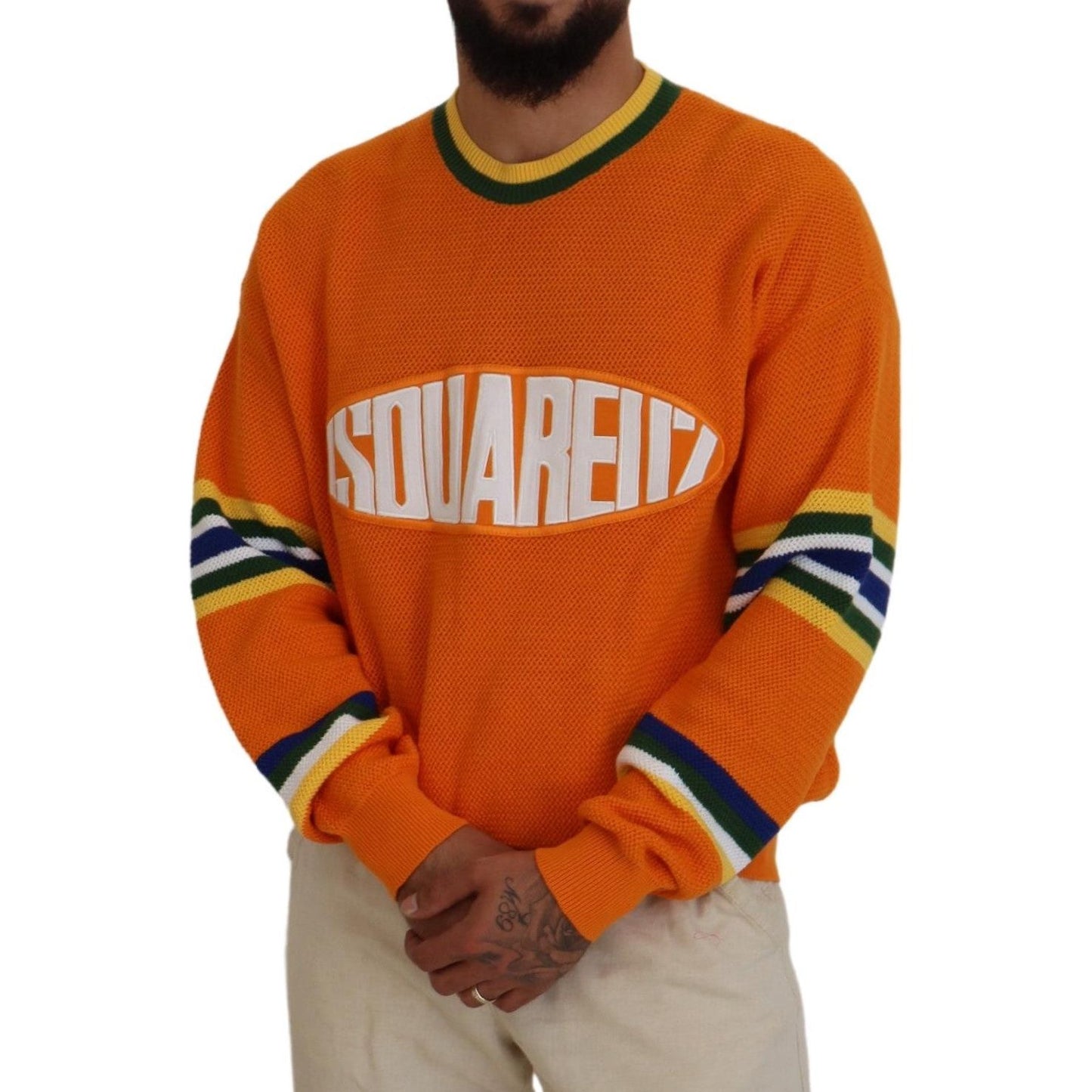 Dsquared² Orange Printed Long Sleeves Men Pullover Sweater