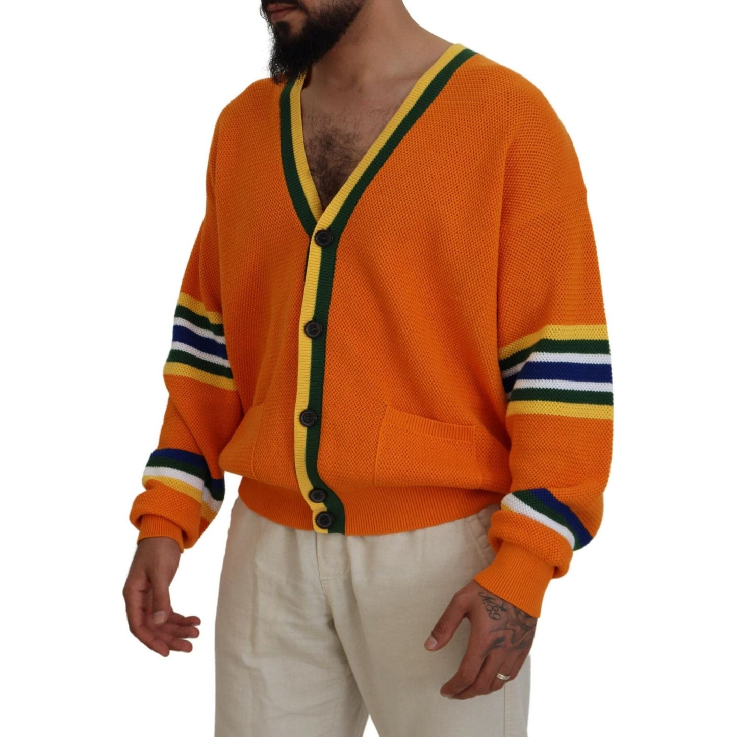 Dsquared² Orange Cotton Long Sleeves Men Cardigan Sweater Dsquared²