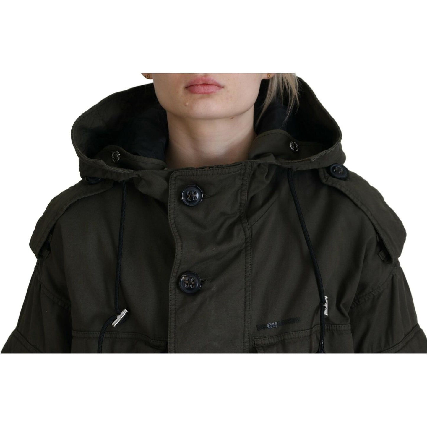 Dsquared² Green Cotton Hooded Cargo Button Jacket Dsquared²