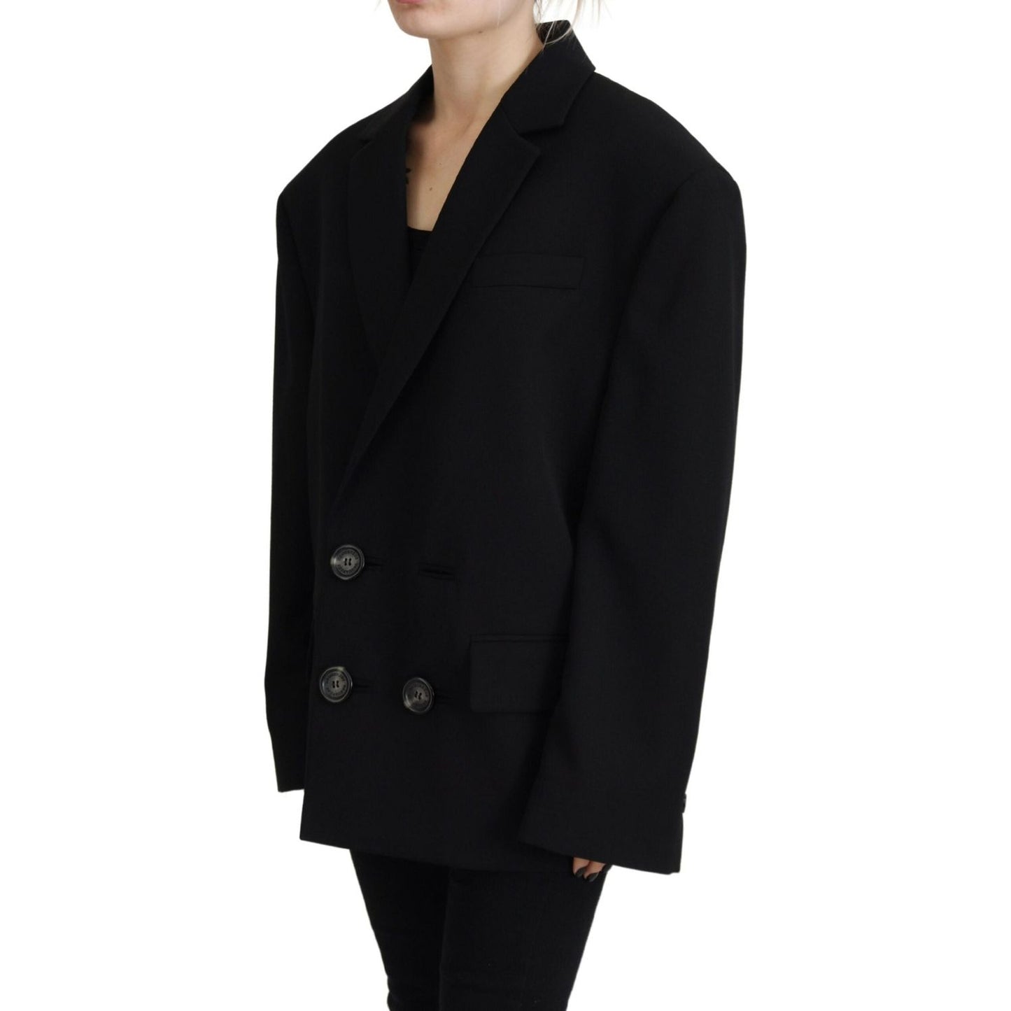 Dsquared² Black Double Breasted Coat Blazer Jacket Dsquared²