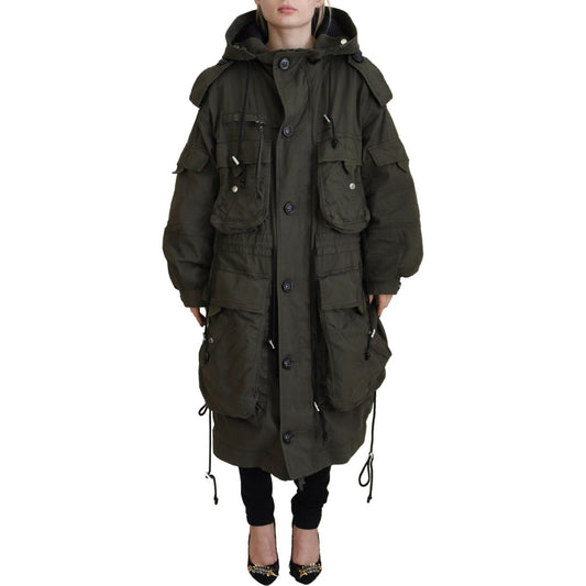 Dsquared² Green Hooded Full Zip Long Parka Coat Jacket Dsquared²