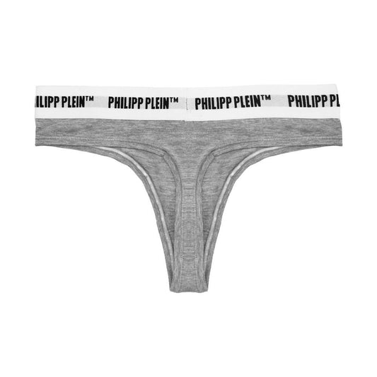 Philipp Plein Chic Gray Logo Waistband Thong Set WOMAN UNDERWEAR Philipp Plein