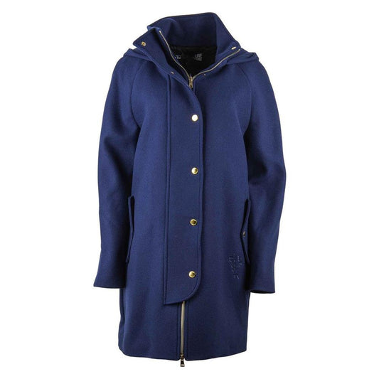 Love Moschino Elegant Blue Wool-Blend Coat with Golden Accents Love Moschino