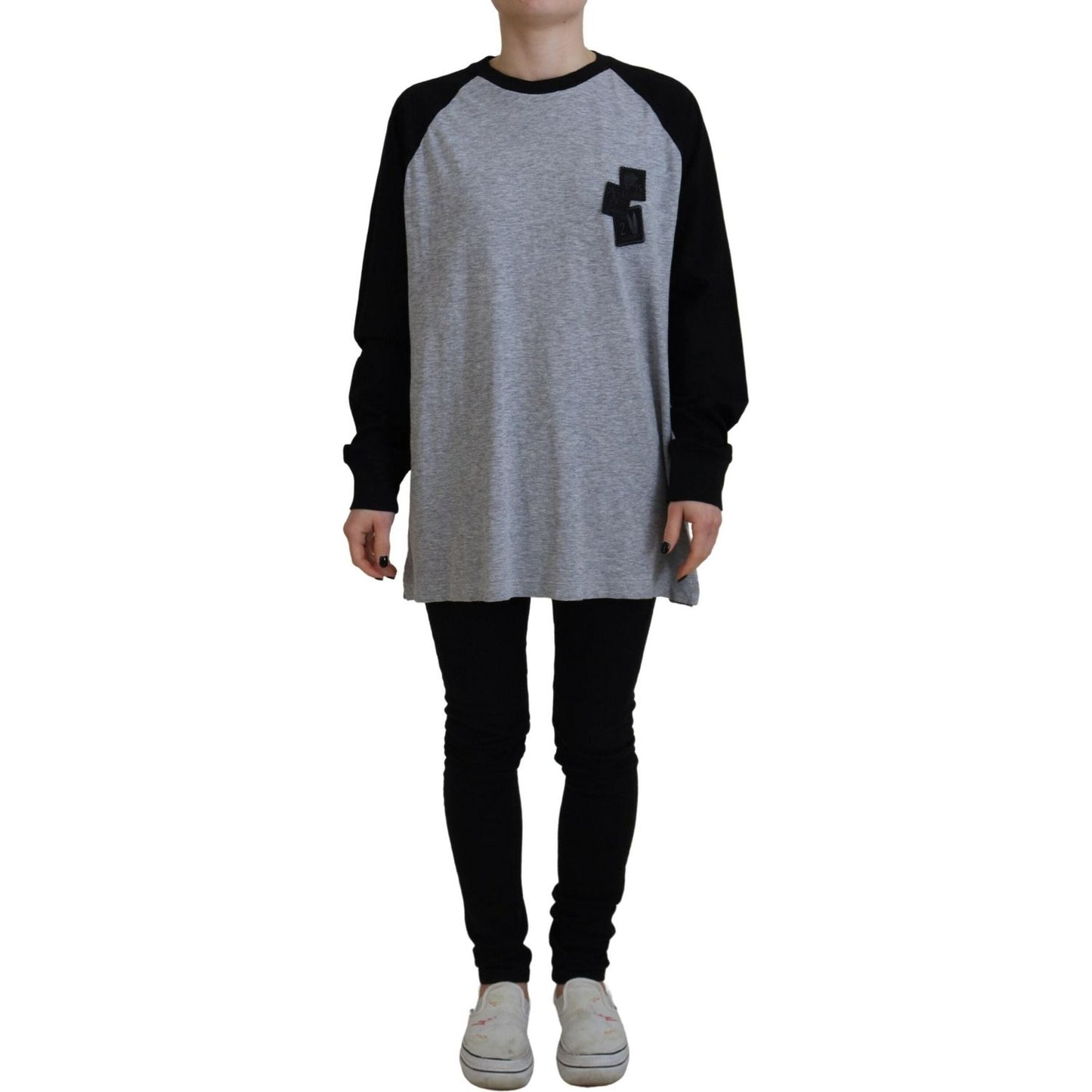 Dsquared² Black Gray Cotton Raglan Long Sleeves Casual Top Dsquared²