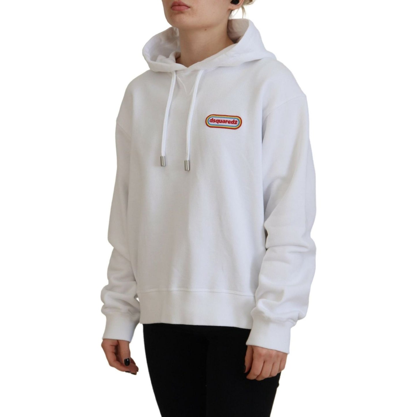 Dsquared² White Logo Patch Cotton Hoodie Sweatshirt Sweater Dsquared²