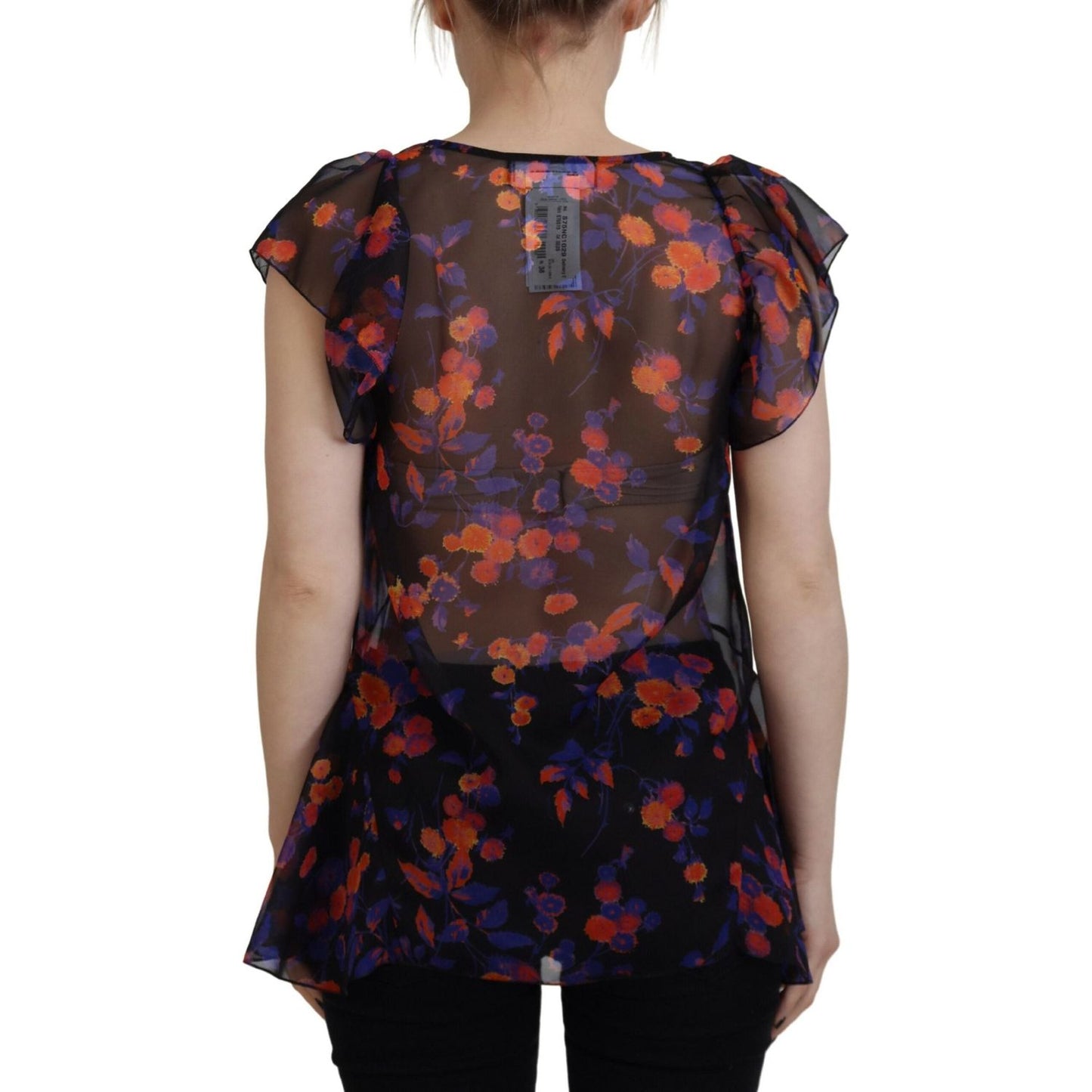 Dsquared² Black Floral Print Short Sleeves V-neck Blouse Top Dsquared²