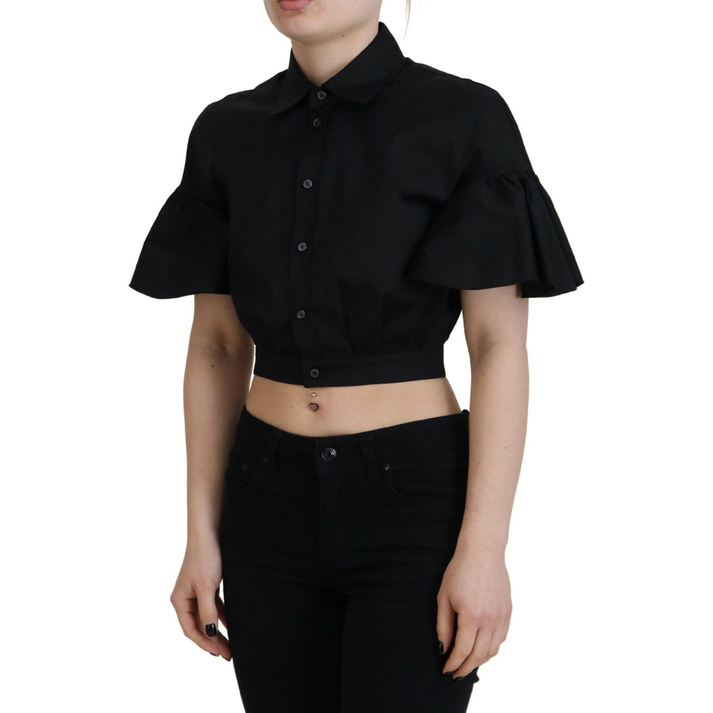 Dsquared² Black Collared Button Down Short Sleeve Cropped Top Dsquared²