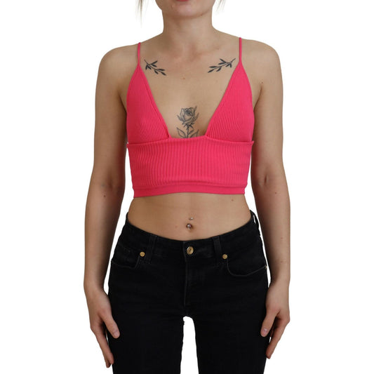 Dsquared² Pink Ribbed Knit Bra Cropped Spaghetti Strap Top Dsquared²